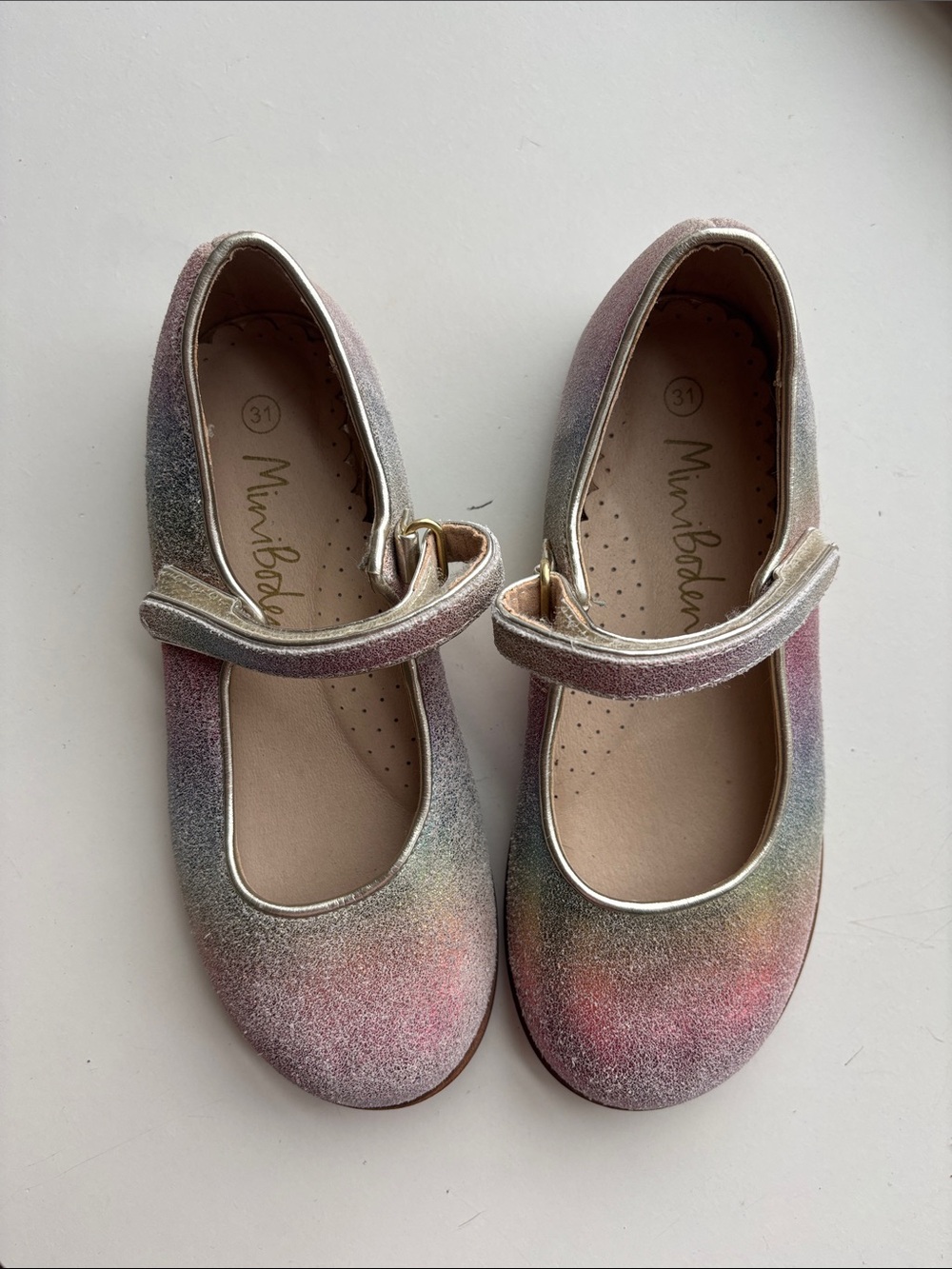Mini Boden Rainbow Glitter Mary Jane Shoes - Pink, Gold, Blue
